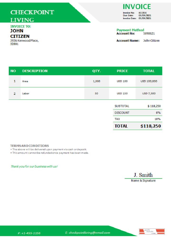 USA Checkpoint Living invoice PSD template